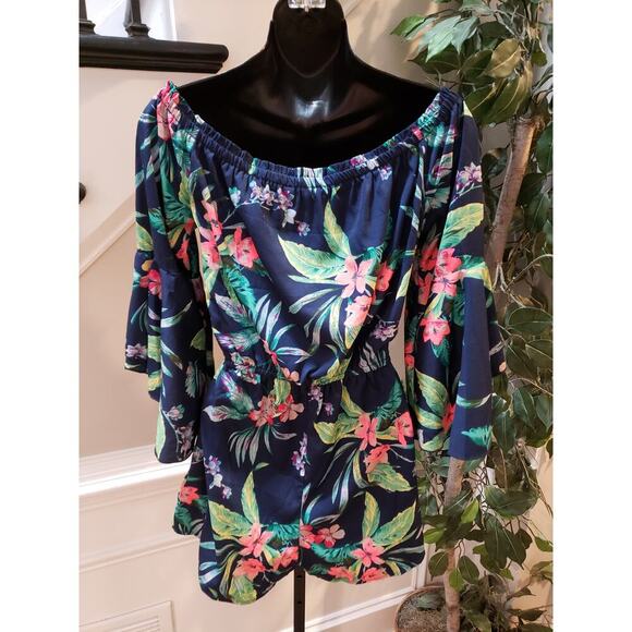 Hint of Blush Women's Off-Shoulder Floral Romper Size M Navy 100% Polyester - Picture 8 of 11